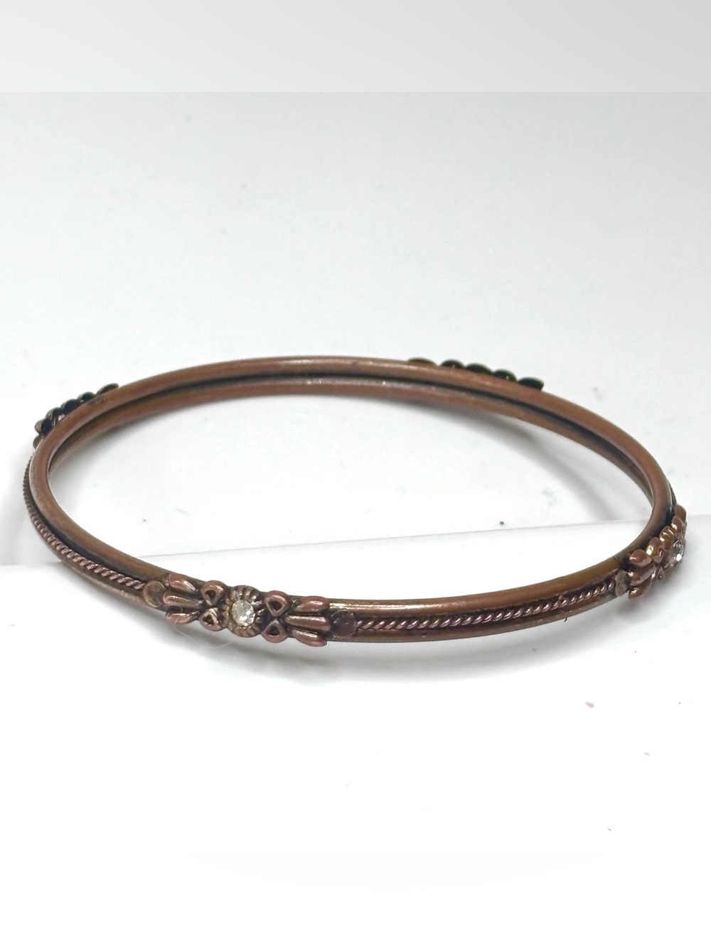 Antique Victorian Era Child's Bangle Braided Floral Bracelet Inset Rhinestones